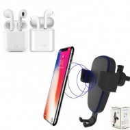 Casti i7 TWS, Dock Wireless, Bluetooth, incarcator incorporat + Incarcator Auto Wireless Fast Charging cu sistem de prindere